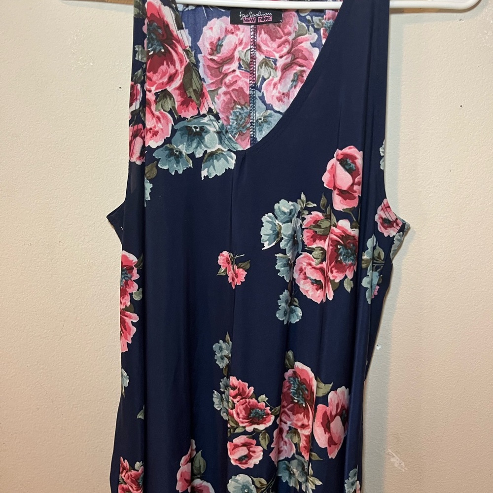 LuLaRoe Navy and Pink Floral Tank Top